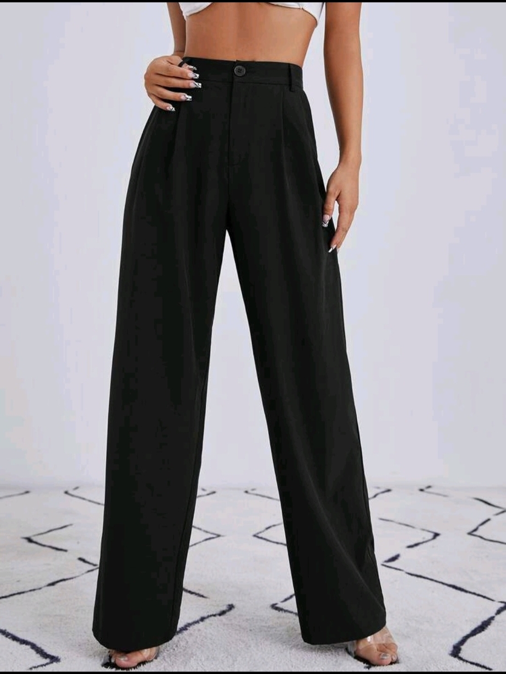 SHEIN Black High-Waist Wide-Leg Trousers